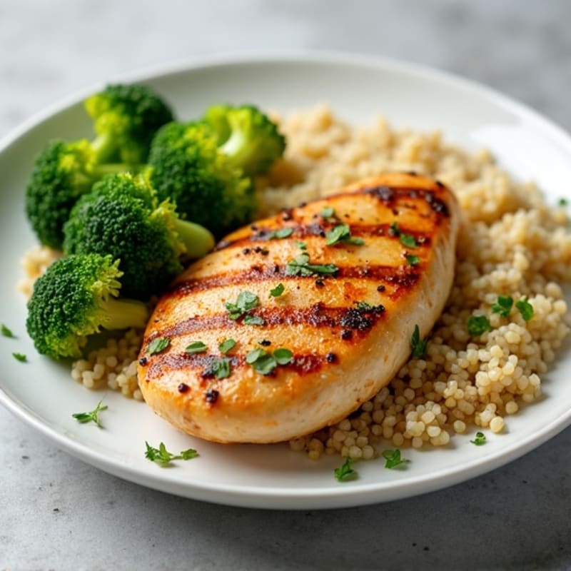 Grilled Chicken Breast with Quinoa and Steamed Broccoli