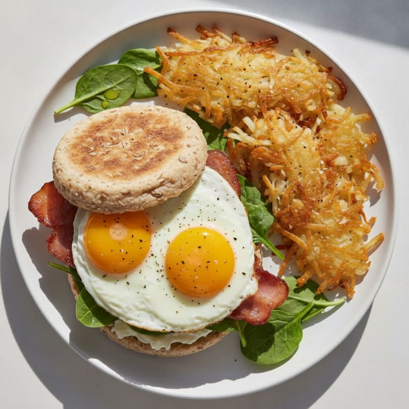 Fried Egg English Muffin with Hash Browns