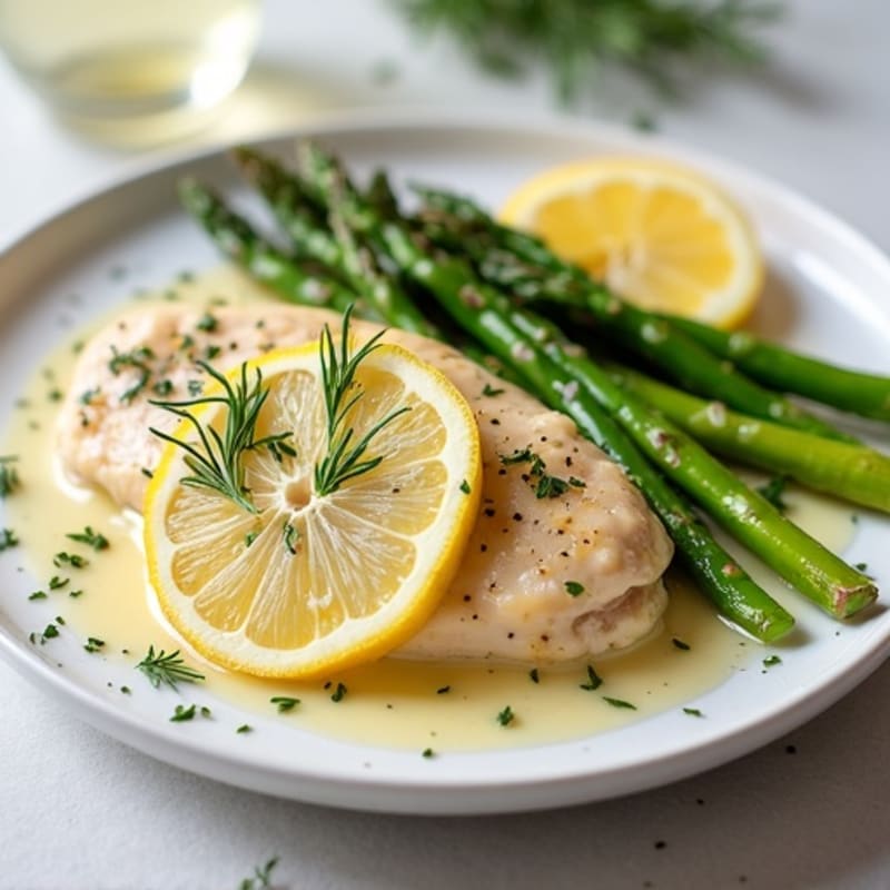 Creamy Lemon-Herb Greek Yogurt Chicken with Roasted Asparagus