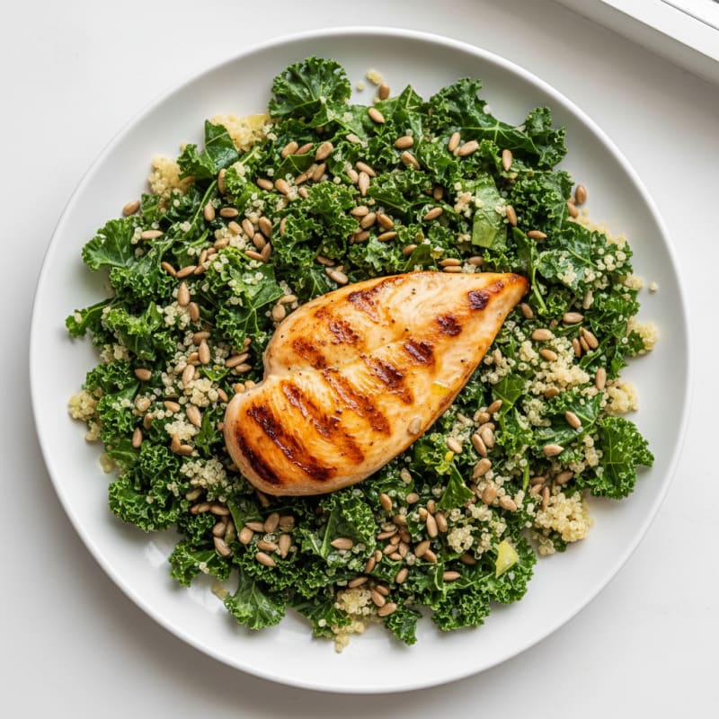 Grilled Chicken Breast with Crunchy Kale and Quinoa Salad