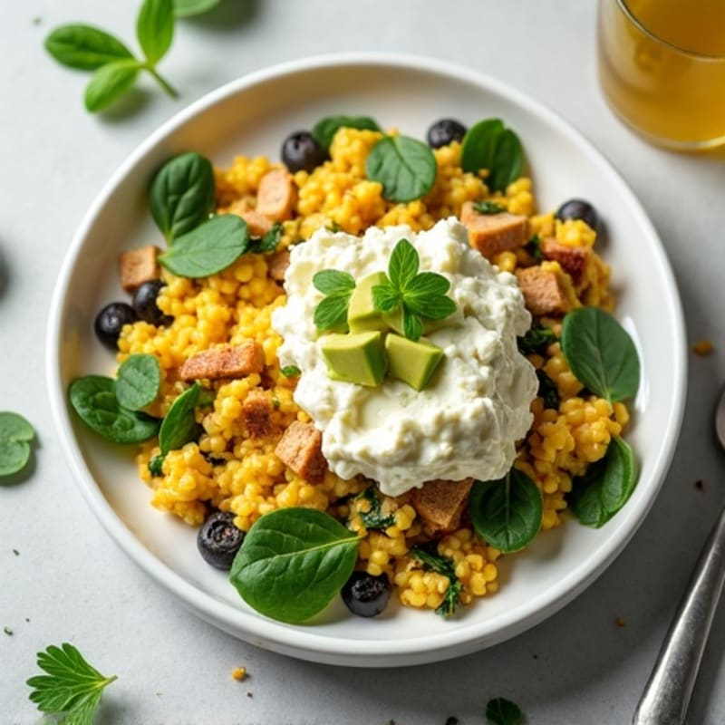 Egg White and Turkey Spinach Scramble with Cottage Cheese