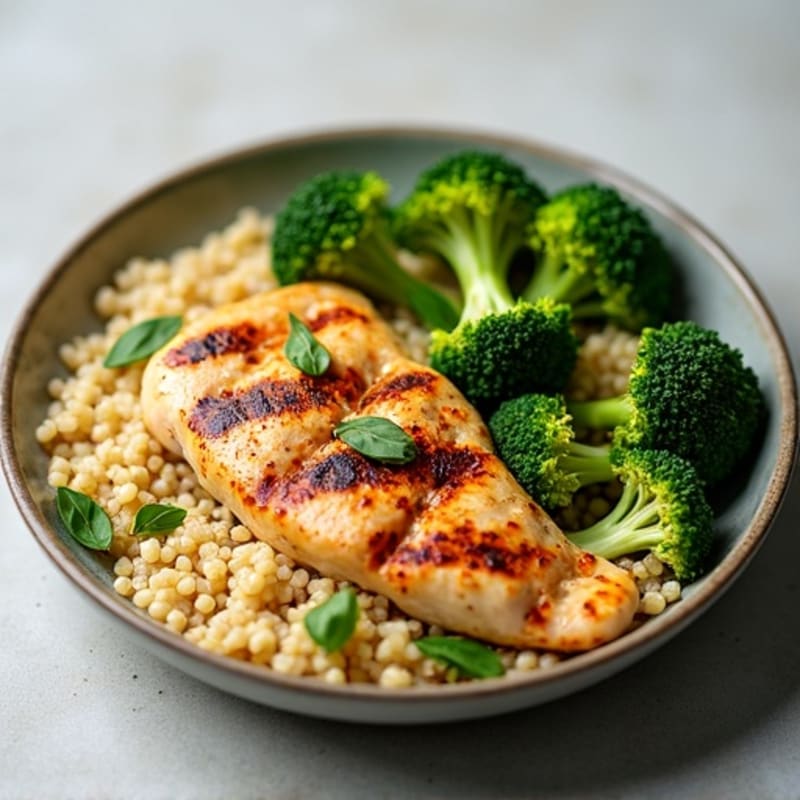Grilled Chicken Breast with Roasted Broccoli and Quinoa