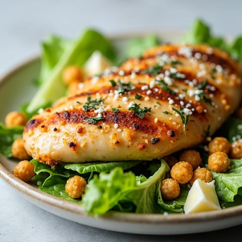 Herb-Grilled Chicken Caesar with Crispy Chickpea Croutons