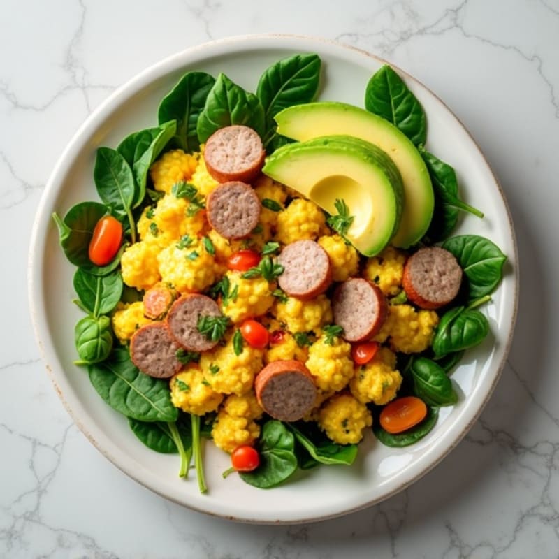 Egg White Scramble with Turkey Sausage and Spinach