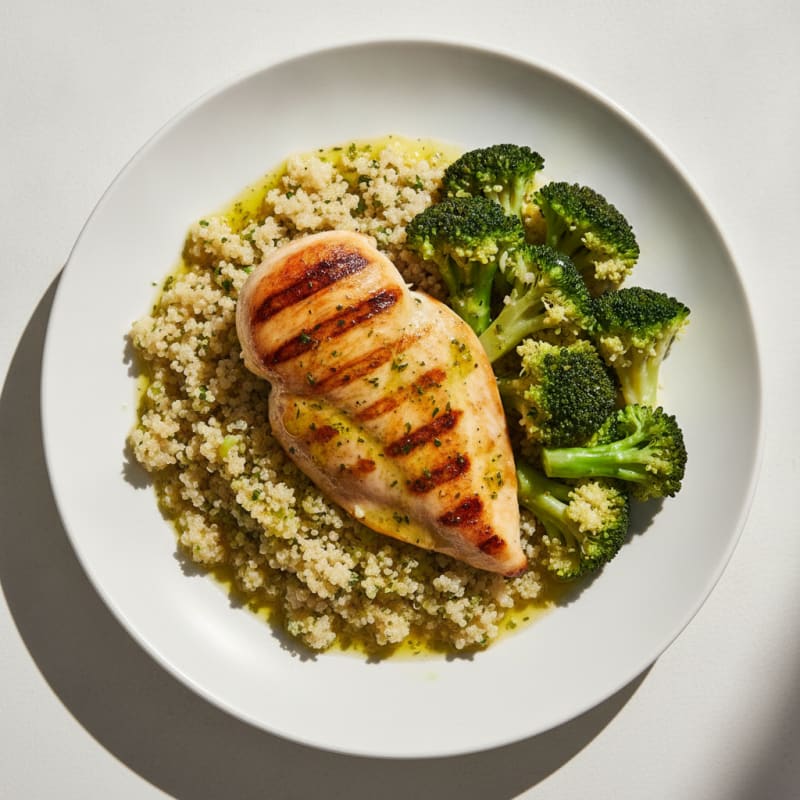 Grilled Chicken Breast with Quinoa and Steamed Broccoli