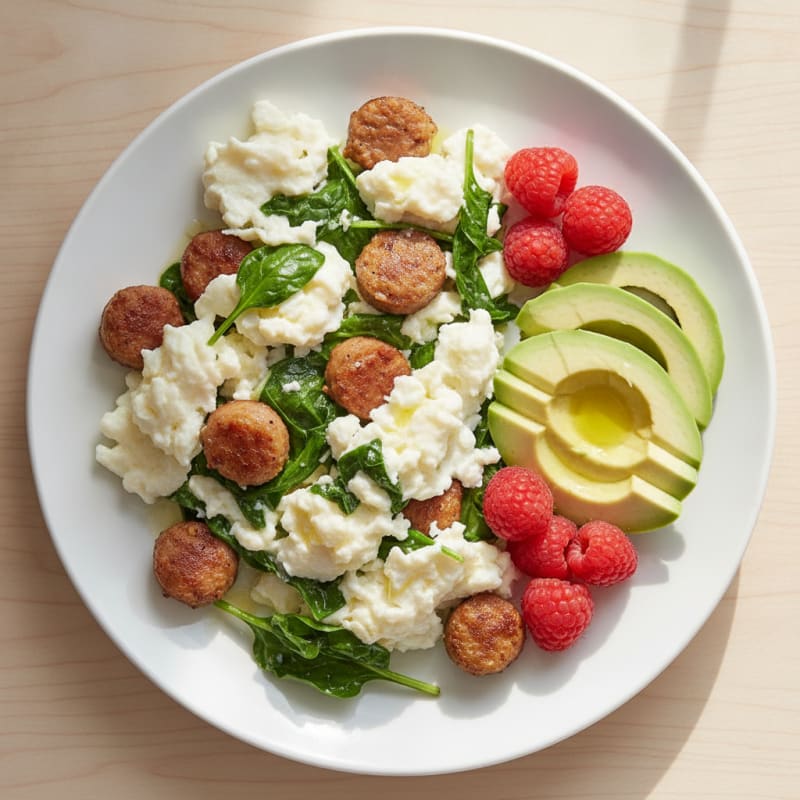Egg White and Spinach Scramble with Turkey Sausage