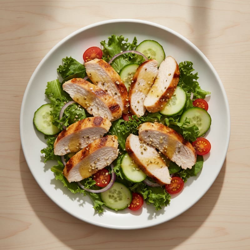 Grilled Turkey Breast Salad with Crunchy Cucumber and Mixed Greens