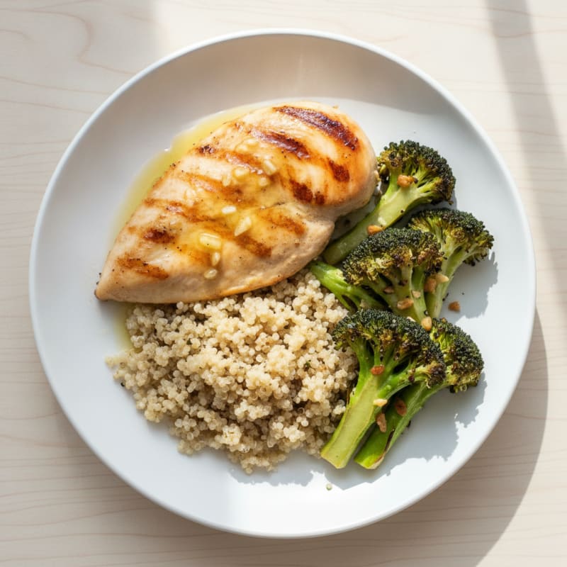 Grilled Chicken Breast with Quinoa and Roasted Broccoli