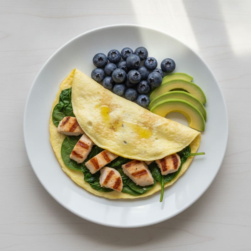 Egg White Omelette with Chicken Breast and Spinach