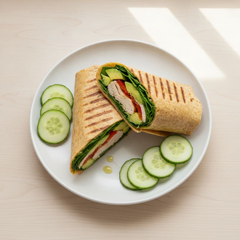 Grilled Turkey and Avocado Wrap with Cucumber Slices