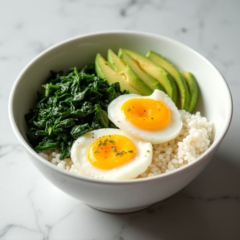 Egg White and Tuna Rice Bowl with Sautéed Spinach