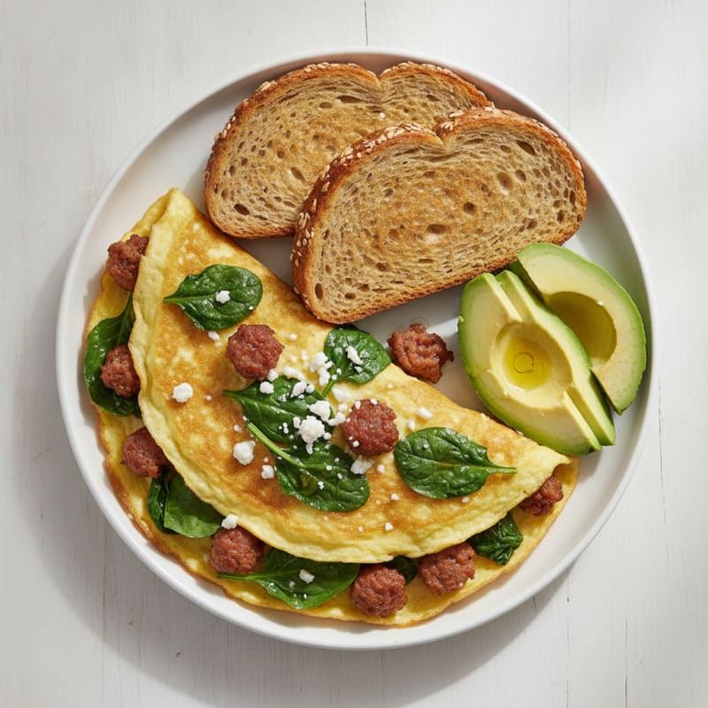 Egg White Spinach Omelet with Turkey Sausage