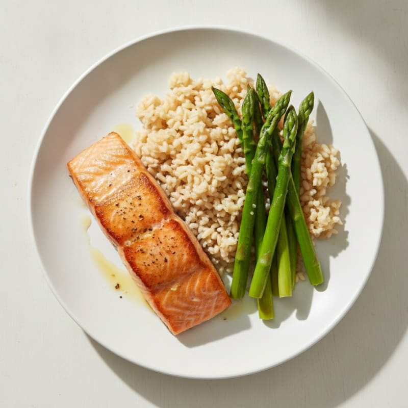 Seared Salmon with Steamed Asparagus and Brown Rice