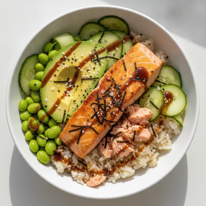 Sushi Rice Bowl with Salmon and Avocado