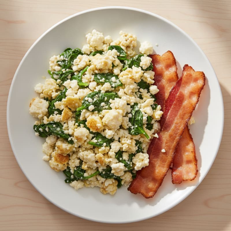 Cottage Cheese Scramble with Spinach and Turkey Bacon