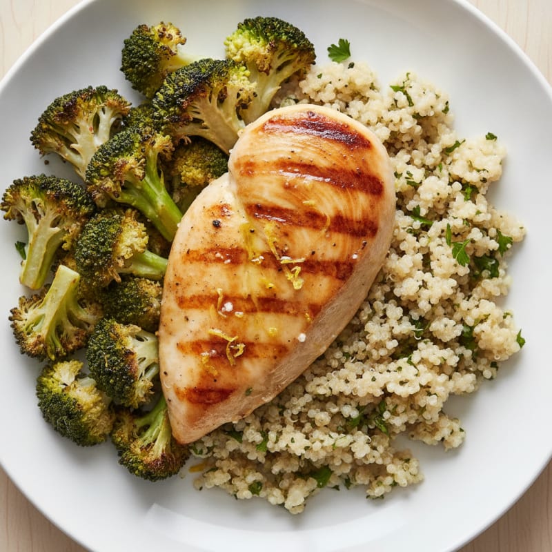 Grilled Chicken Breast with Quinoa and Roasted Broccoli