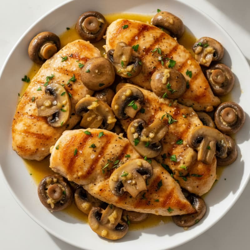 Roasted Garlic Butter Mushrooms with Pan-Seared Chicken