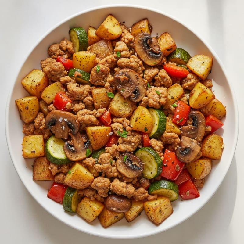 Chicken Mince Skillet with Roasted Vegetables