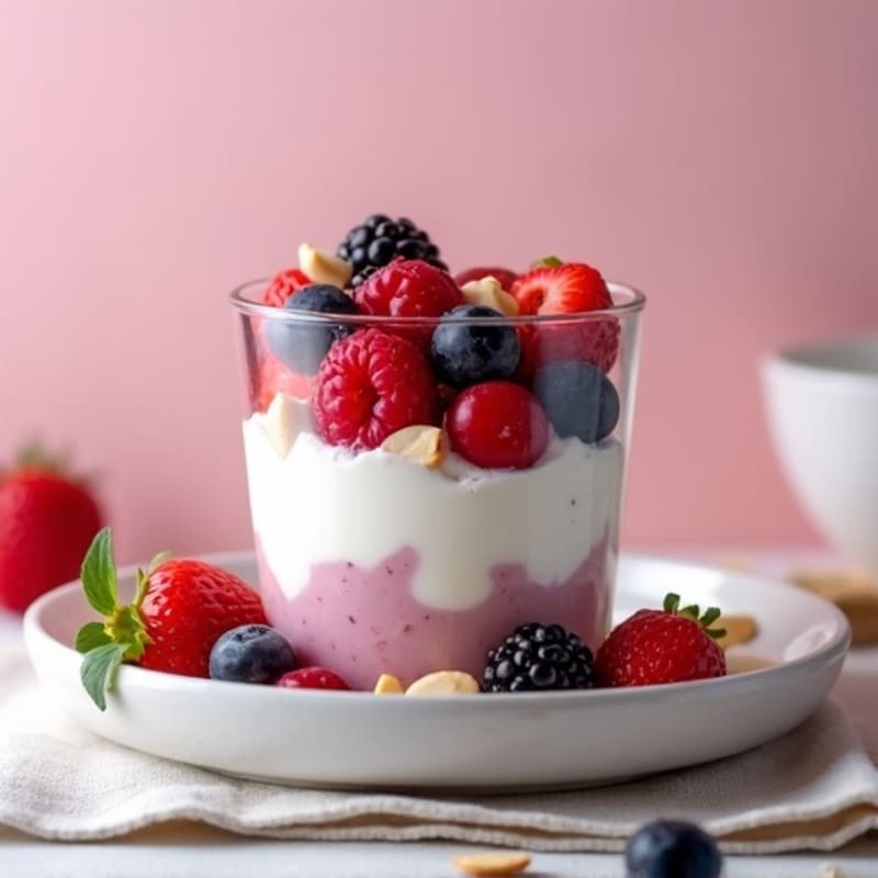 Greek Yogurt Protein Parfait with Mixed Berries and Almonds