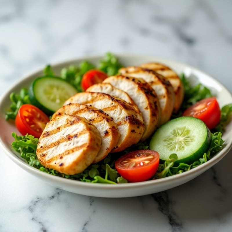 Grilled Chicken Breast Salad with Cucumber and Tomato