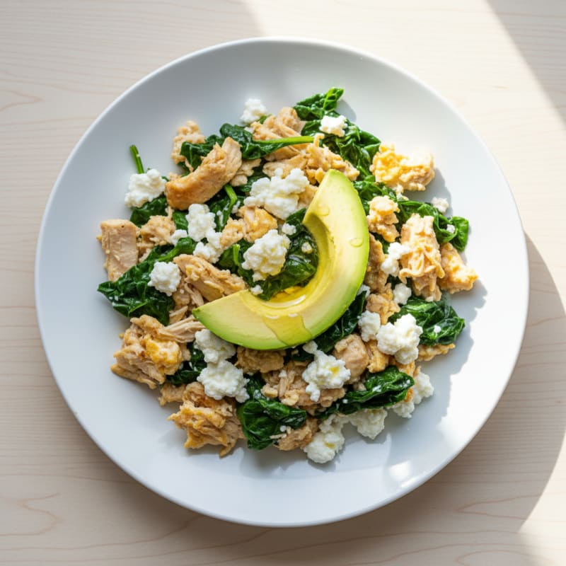 Chicken Egg White Scramble with Spinach and Cottage Cheese