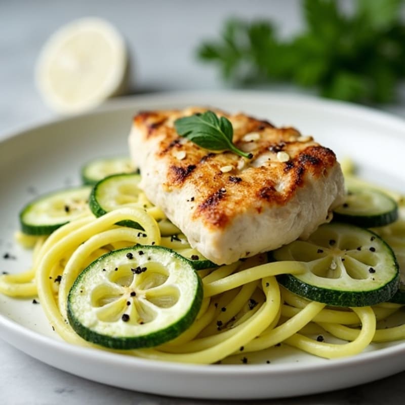 Creamy Cauliflower Alfredo Chicken with Zucchini Noodles