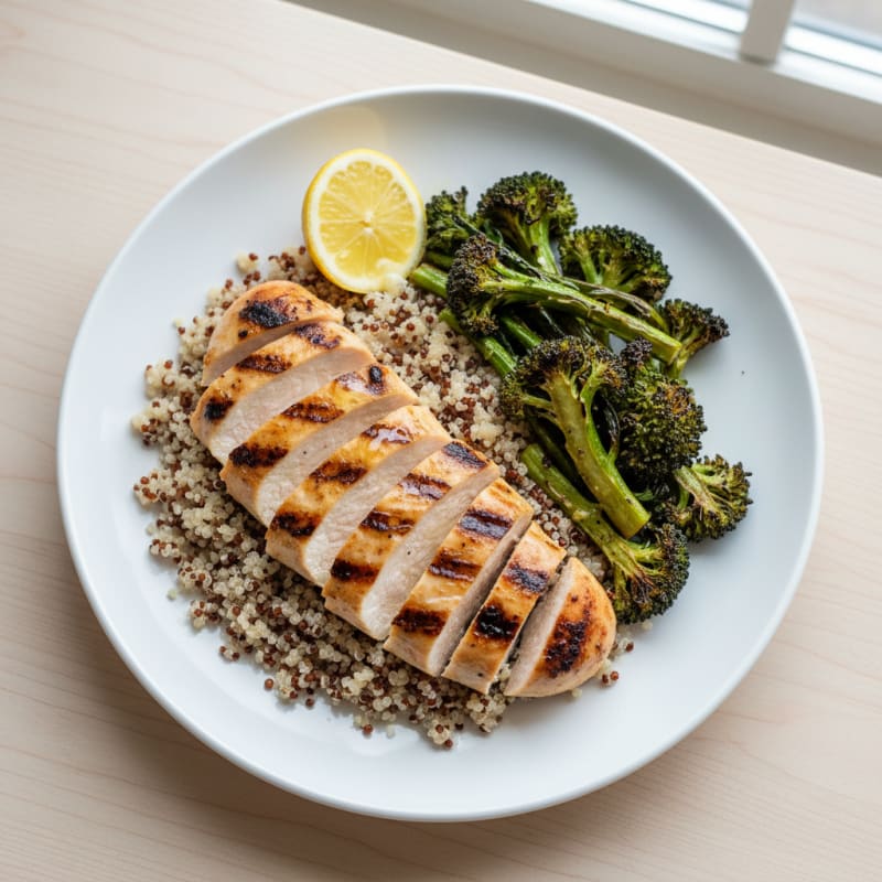 Grilled Chicken Breast with Quinoa and Roasted Broccoli