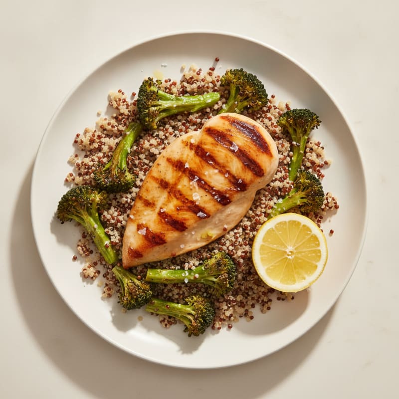 Grilled Chicken and Quinoa Salad with Roasted Broccoli