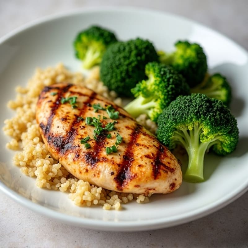 Grilled Chicken Breast with Quinoa and Steamed Broccoli