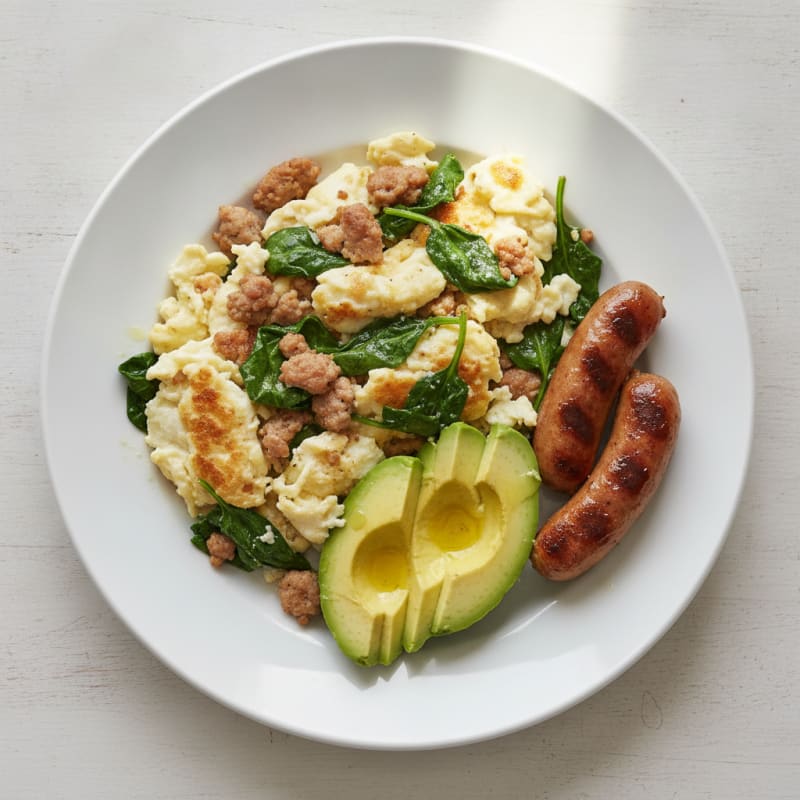 Egg White Scramble with Turkey Sausage and Spinach