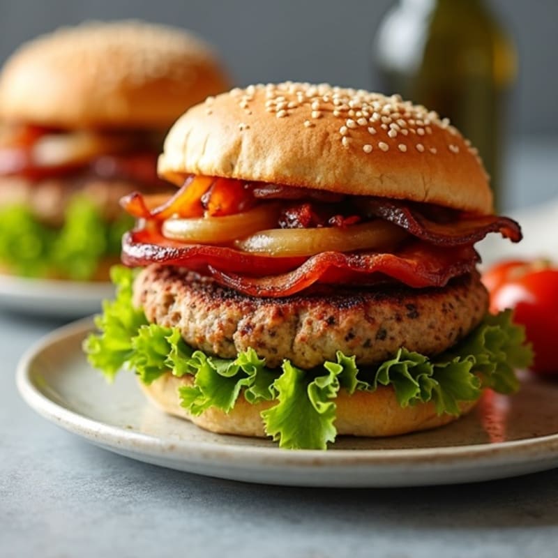 Lean Turkey Bacon Burger with Caramelized Onions