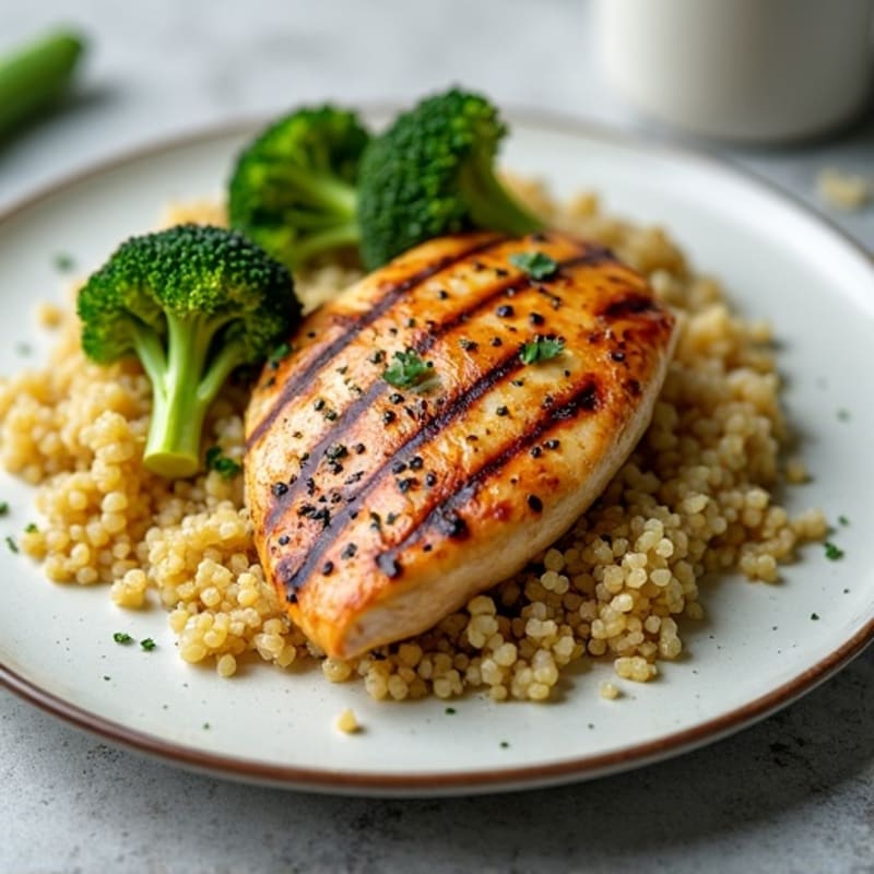 Grilled Chicken Breast with Quinoa and Roasted Broccoli
