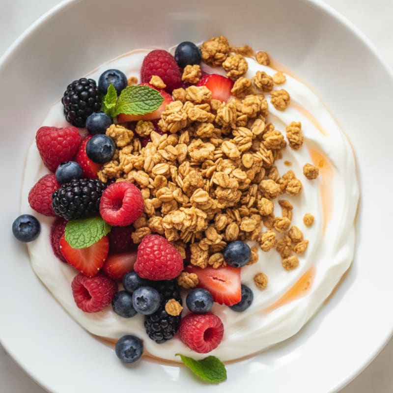 Creamy Greek Yogurt with Mixed Berries and Protein Granola