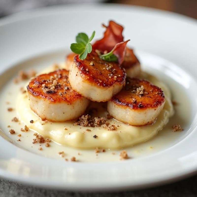 Pan-Seared Scallops with Creamy Cauliflower Puree and Crispy Prosciutto