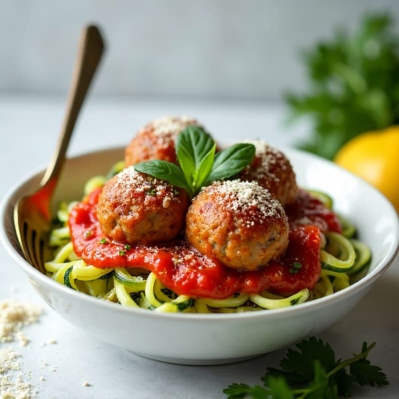 Lean Turkey Meatball Zucchini Noodle Bowl