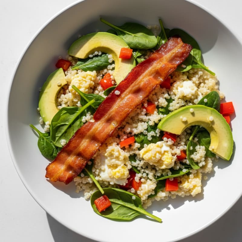 Crispy Turkey Bacon and Egg White Breakfast Bowl with Quinoa