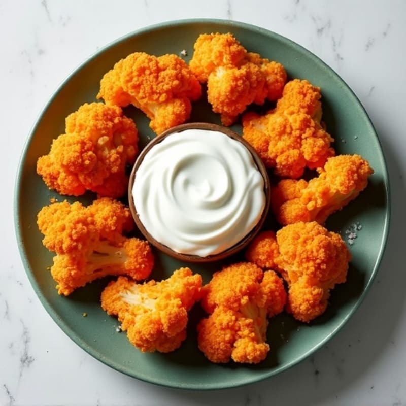 Crispy Roasted Buffalo Cauliflower with Creamy Ranch Dip