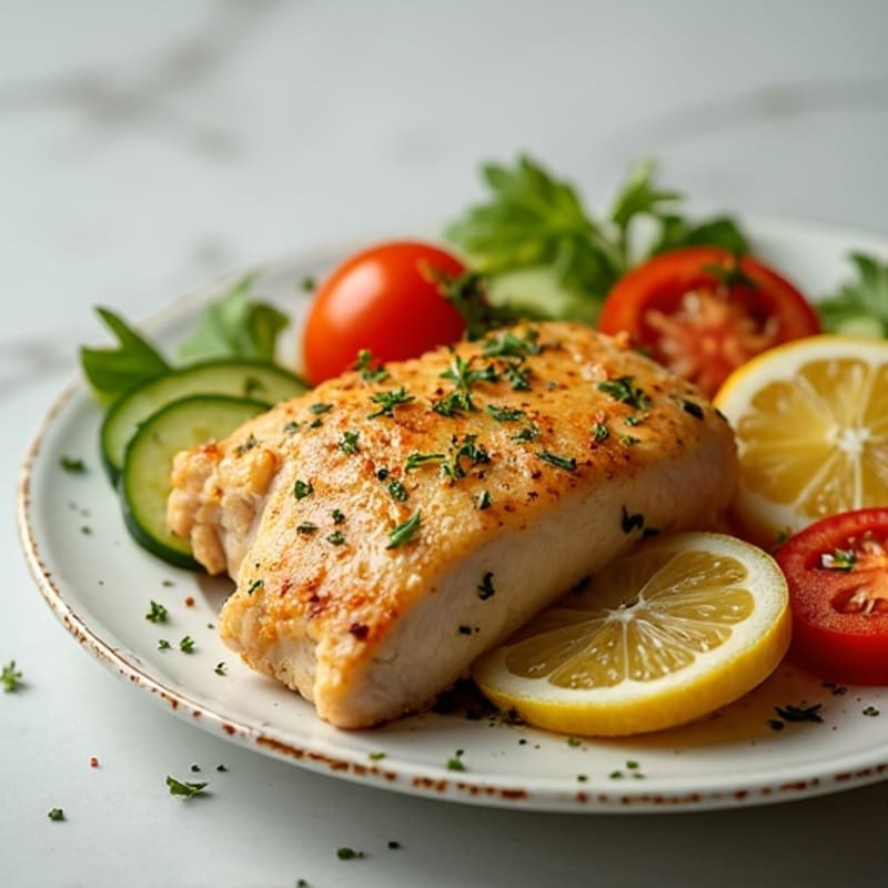 Lemon Herb Roasted Chicken with Fresh Cucumber Tomato Salad