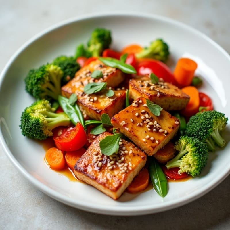Sweet Maple Glazed Tempeh with Sesame Vegetables