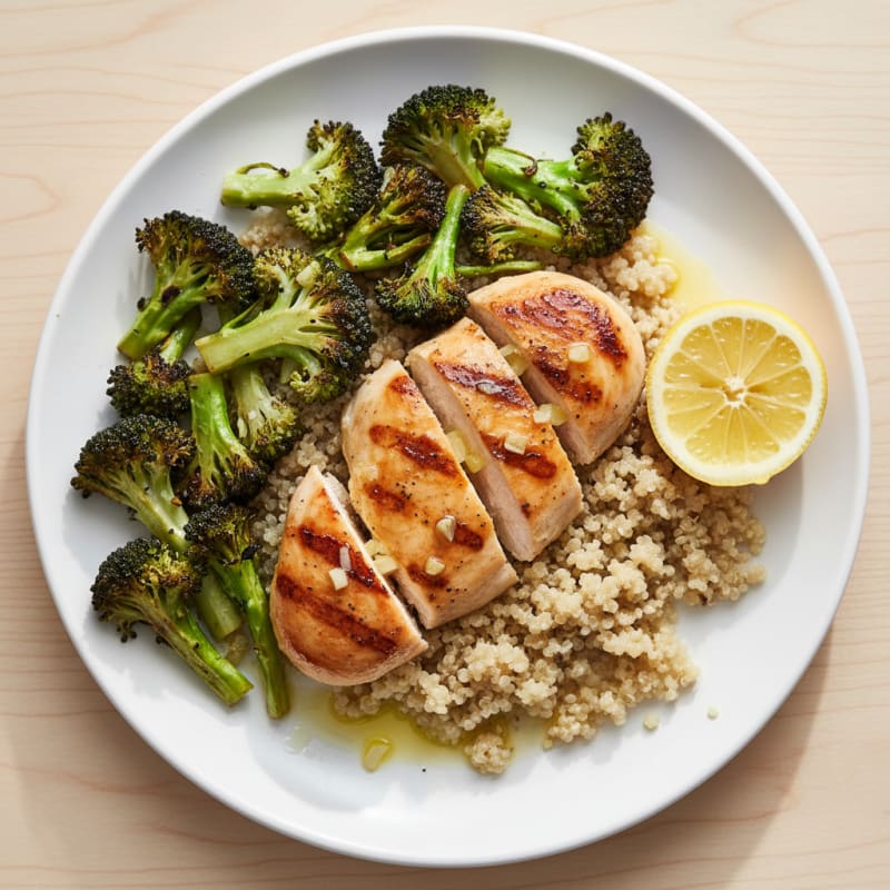 Grilled Chicken Breast with Quinoa and Roasted Broccoli