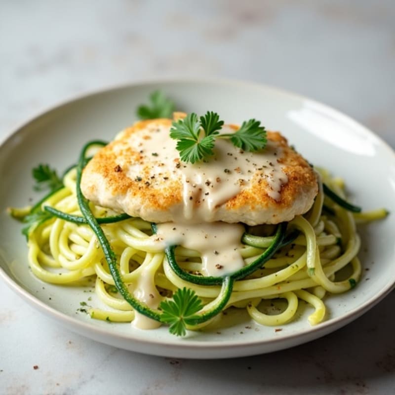 Creamy Cauliflower Alfredo Chicken with Zucchini Noodles