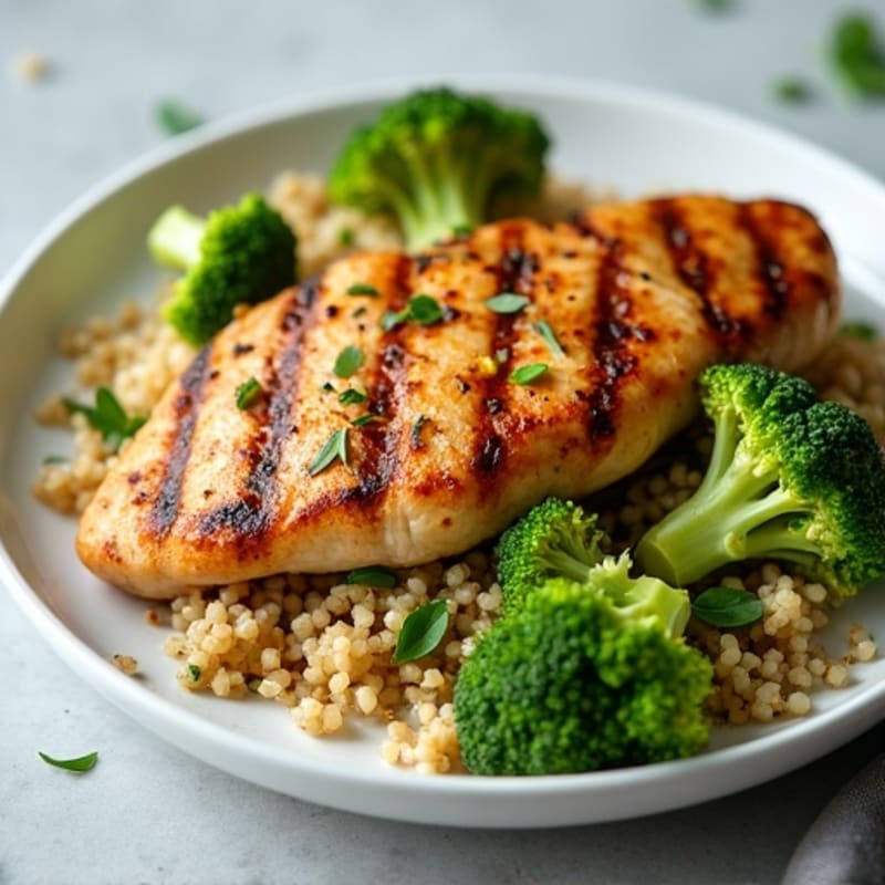 Grilled Chicken Breast with Quinoa and Roasted Broccoli