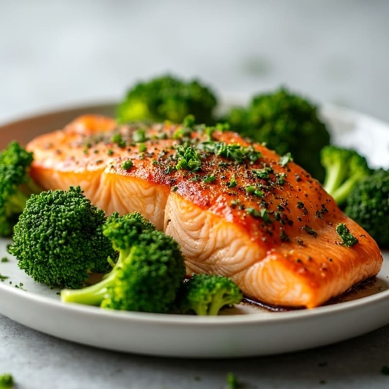 Herb-Crusted Pan Seared Salmon with Roasted Broccoli