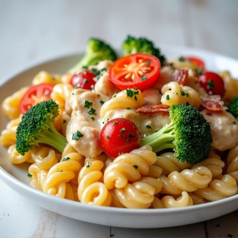 Creamy Chicken Bacon Ranch Pasta with Fresh Vegetables