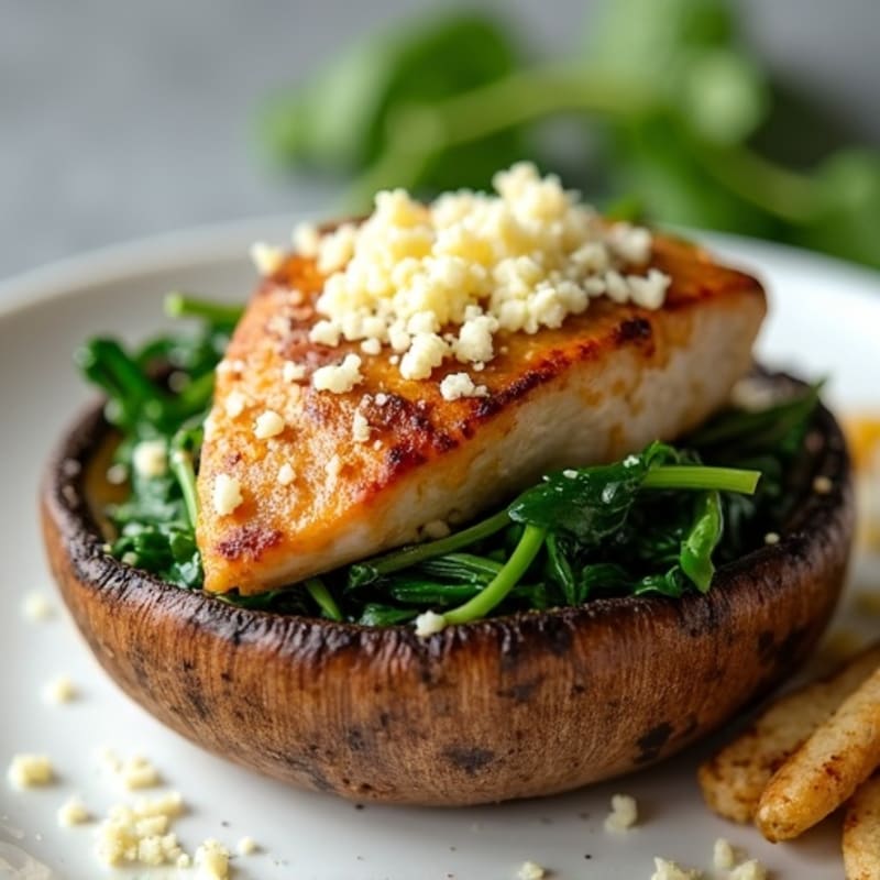 Hearty Roasted Portobello Mushrooms Stuffed with Chicken and Spinach