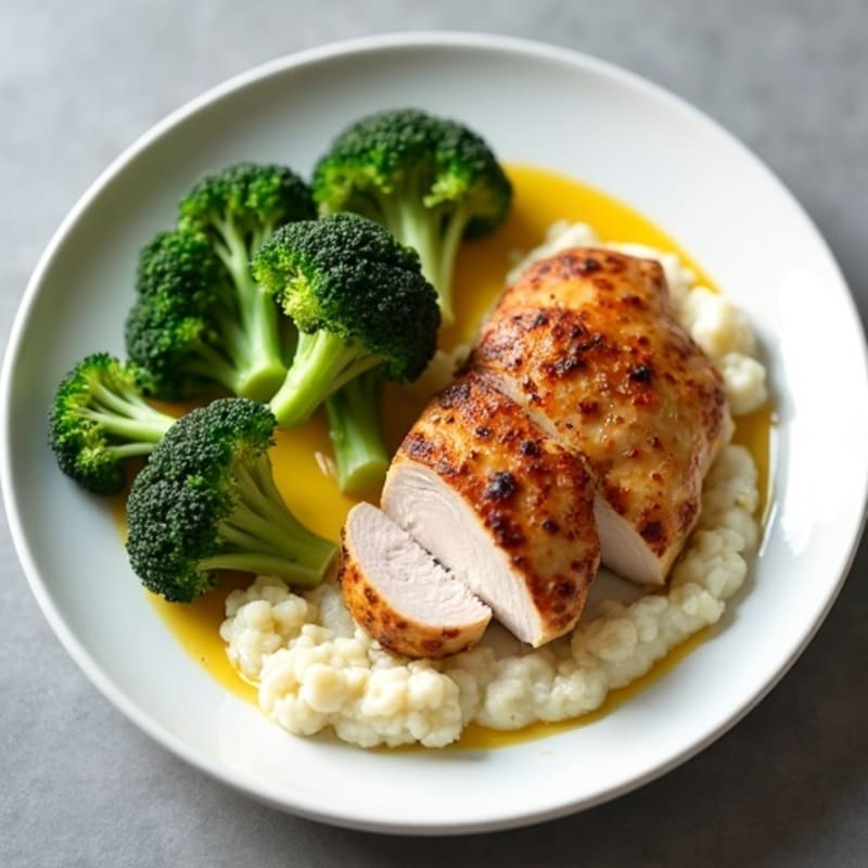Seared Turkey Breast with Steamed Broccoli and Cauliflower Mash