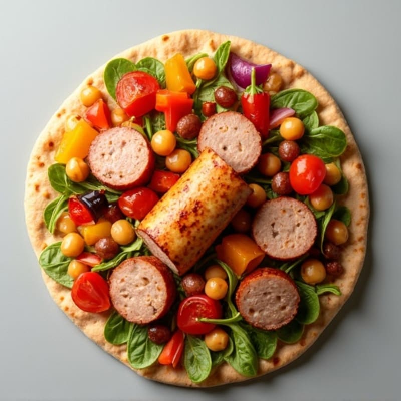 Roasted Vegetable Flatbread with Turkey Sausage & Chickpeas