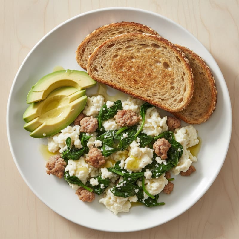 Egg White Scramble with Turkey Sausage and Spinach