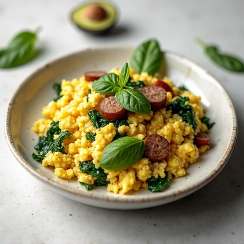 Egg White Scramble with Turkey Sausage and Spinach