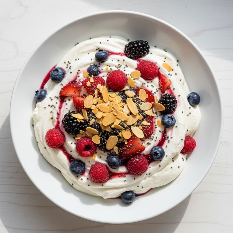 Greek Yogurt Protein Mousse with Mixed Berries